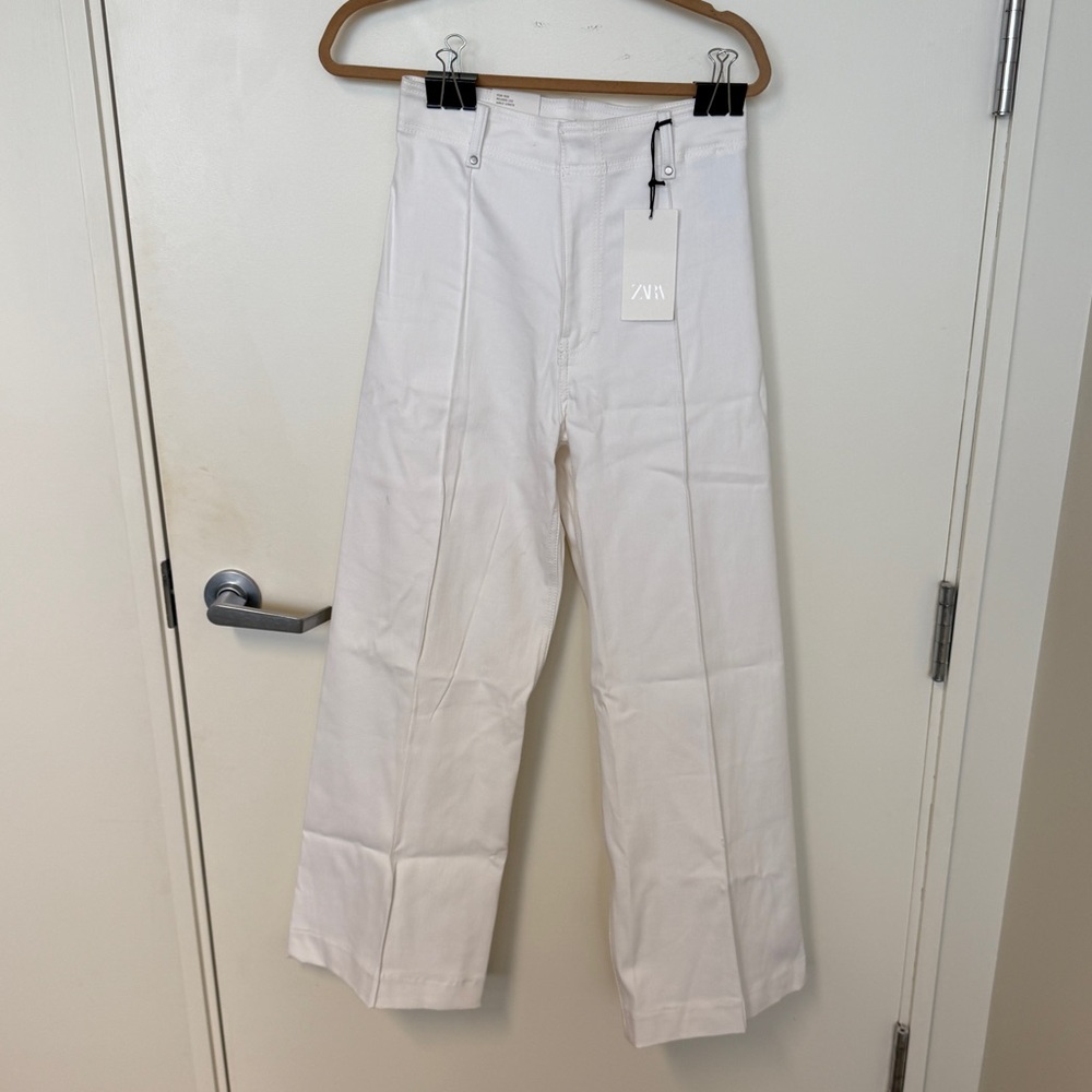 Zara ZW Tailored Wide-Leg Pants White Sz 6 NWT
